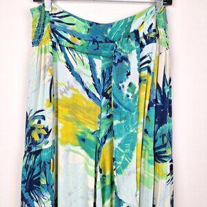 True Destinations Teal Palms Palazzo Pants Size XL. Green Blue Colorful Tropical
